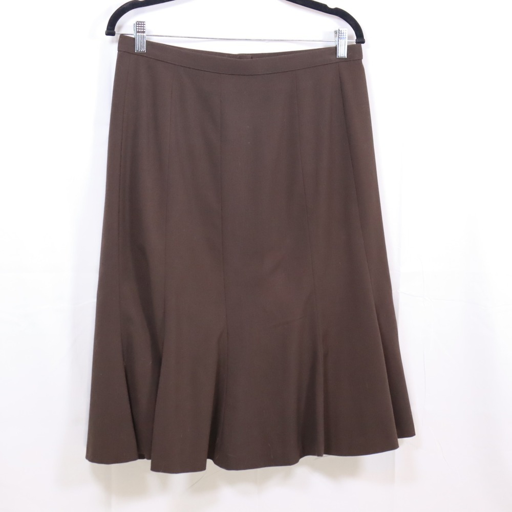 Focus‎ 2000 Flared Midi Skirt 10 Brown Womens Panel Office Career